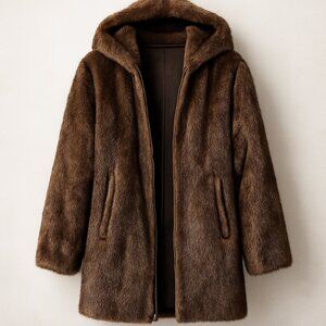 Vintage Real Fur Brown Hooded Coat